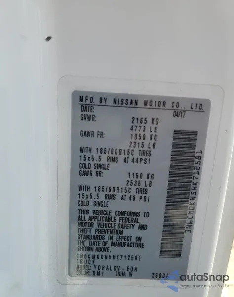 2017 Nissan Nv200 2.5S from USA, damaged, VIN 3N6CM0KN5HK712581